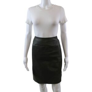 Neto Womens Lined Leather Zip Up Knee Length Pencil Skirt Olive Size 6